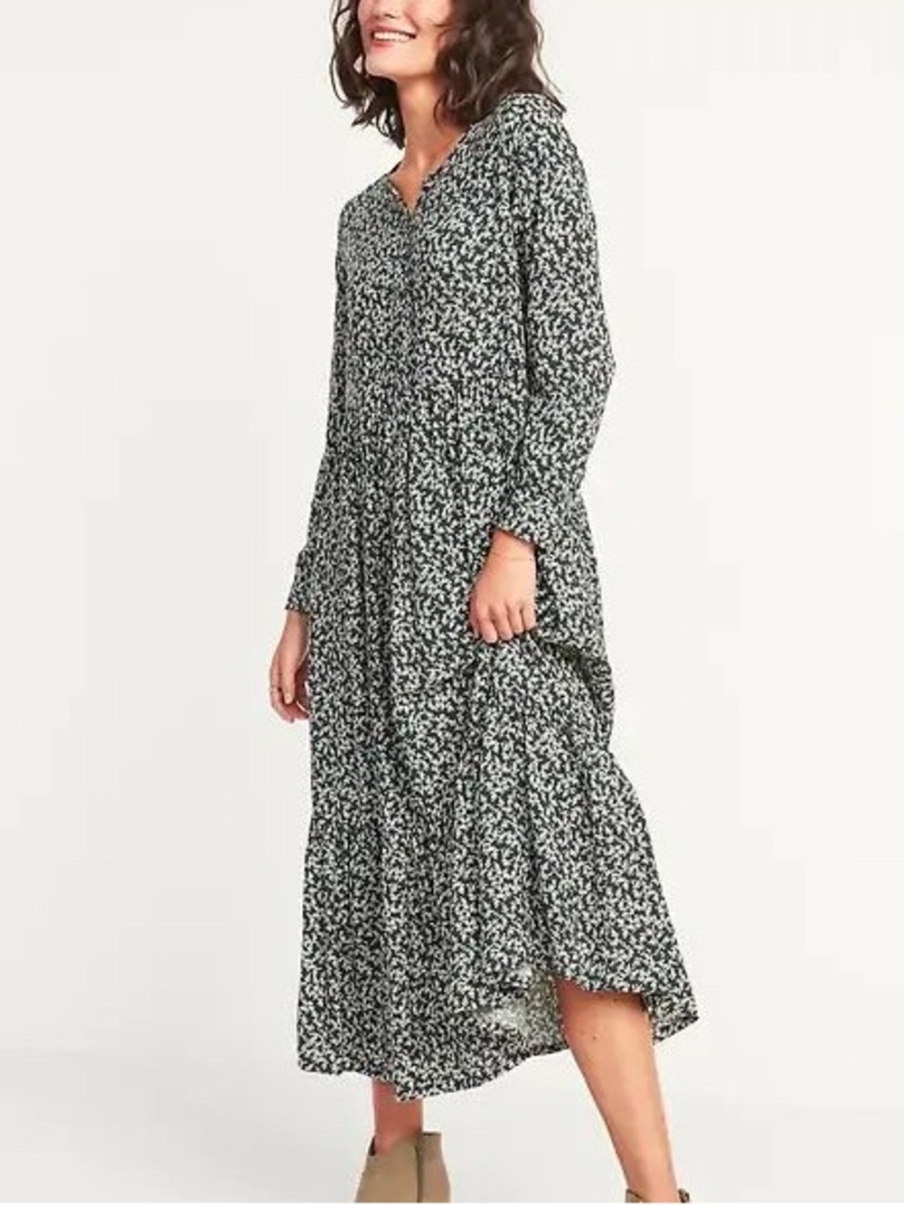 Printed Tiered-Hem Maxi Swing Dress | Old Navy | Size Large